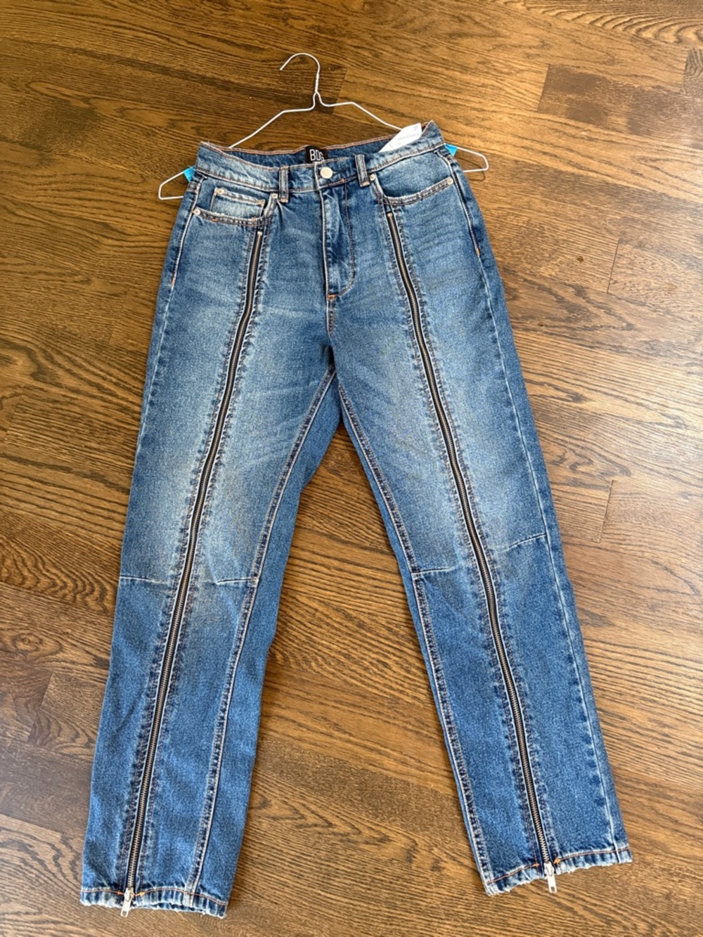 BDG Blue Straight-Leg Jeans with Front Zipper Panels